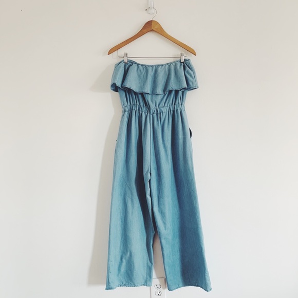 Chambray Ruffle Wide Leg One Piece - Picture 2 of 5